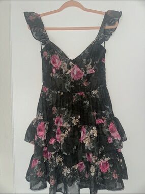 Green Floral Ruffle Tiered Mini Dress